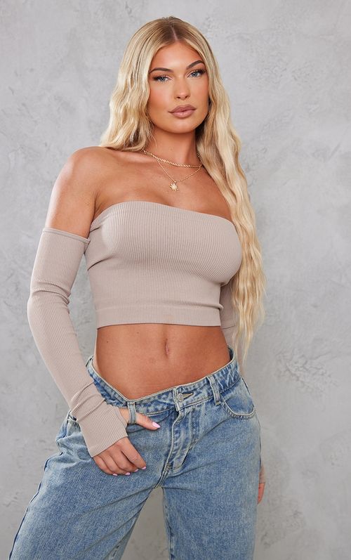 Stone Structured Contour Racer Neck Rib Bodysuit