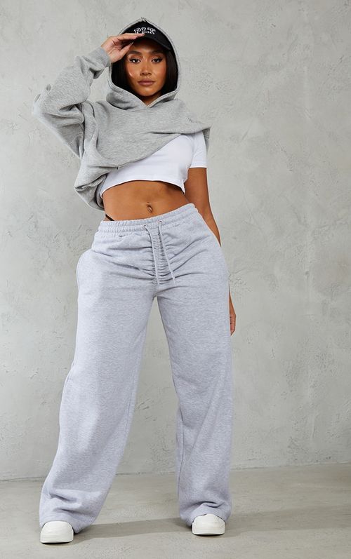 Shape Grey Marl Ruched Waist Wide Leg Joggers, Grey Marl