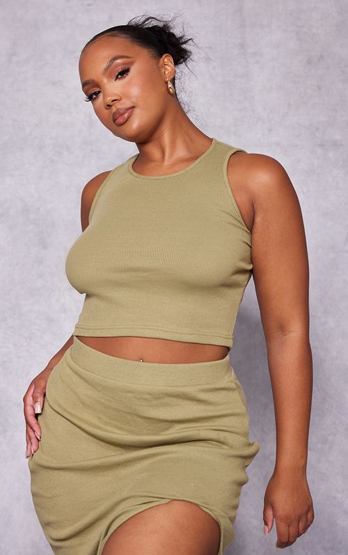 Plus Olive Ribbed Crop Top,...