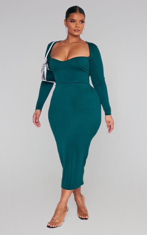 Plus Emerald Green Velvet Puffball Dress