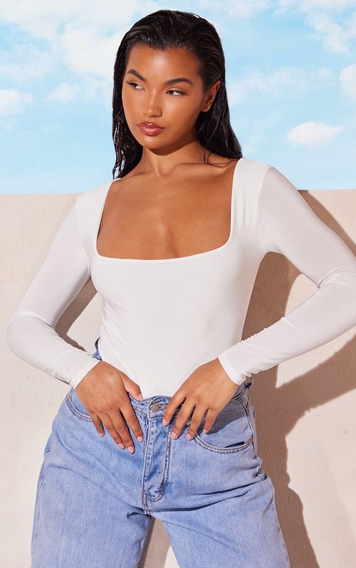 Stone Contrastâ Contour Rib Long Sleeve Bodysuit