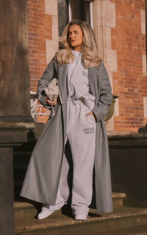 Grey Wool Look Oversized Drop...