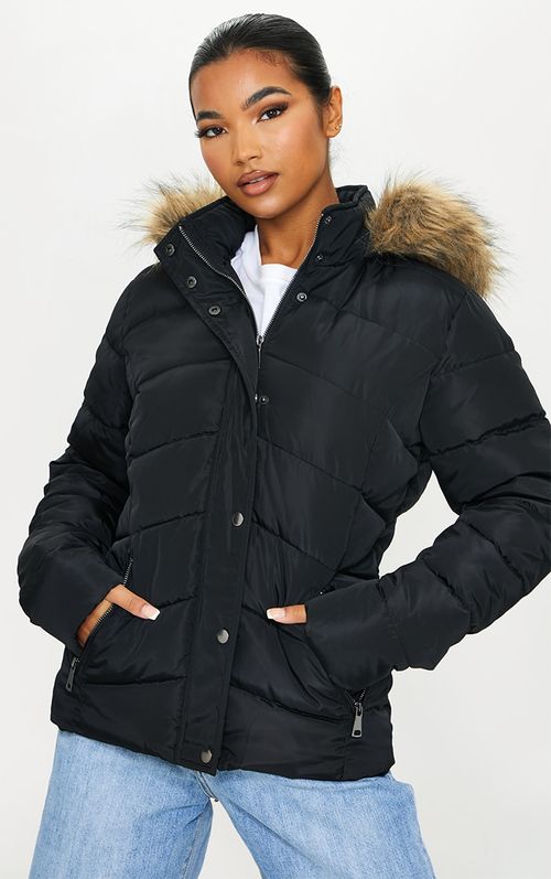 Black Quilted Mara Faux Fur...