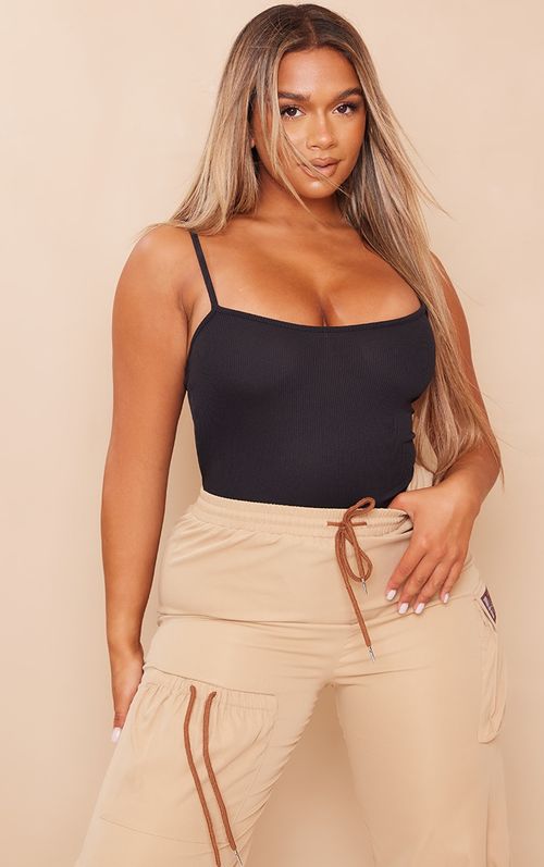 Shape Black Ribbed Scoop Neck Crop Top