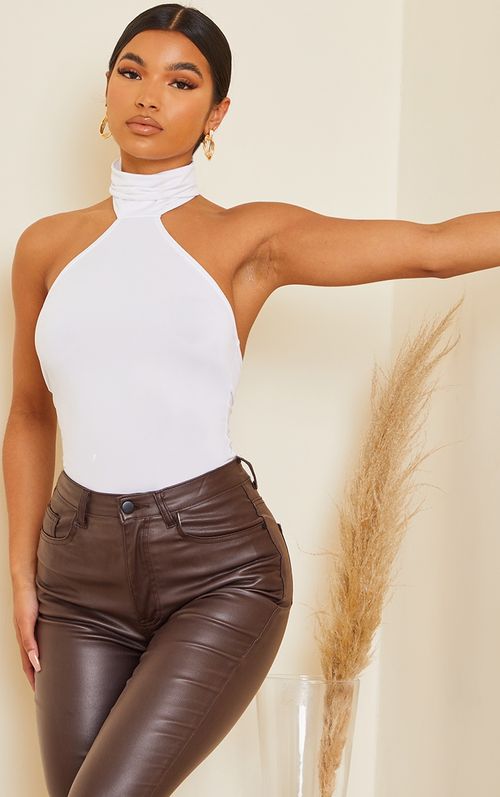 Stone Structured Contour Racer Neck Rib Bodysuit