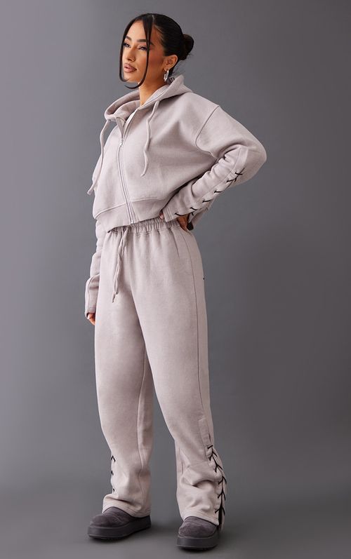 Ash Grey Pintuck Detail Oversized Sweatpants