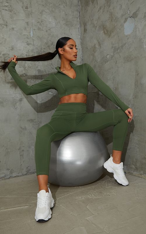 Dusty Khaki Contour Sculpt Leggings, Two Piece Sets