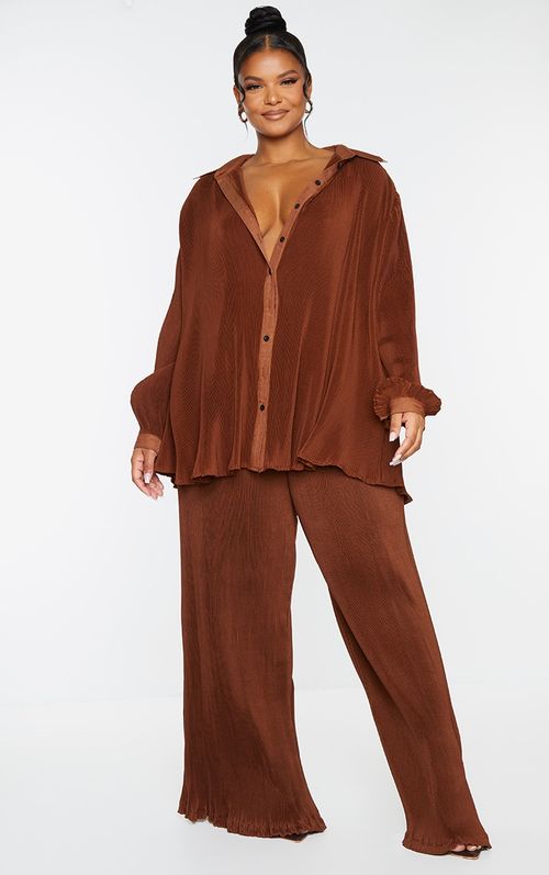 Tall Chocolate Brown Velvet Wide Leg Trousers