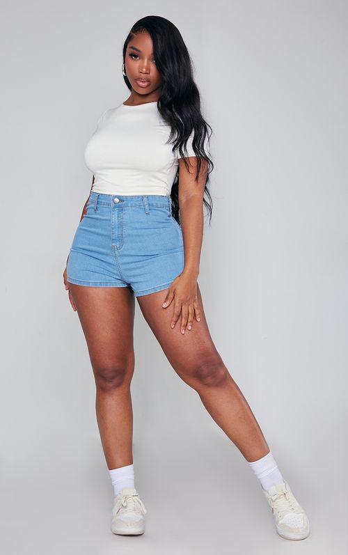 Shape White Disco Denim Mini Shorts