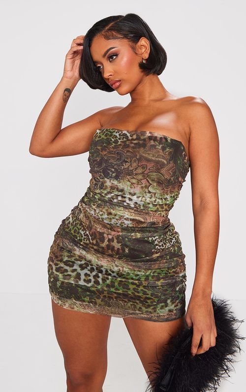 Shape Brown Mesh Corset Bodycon Dress