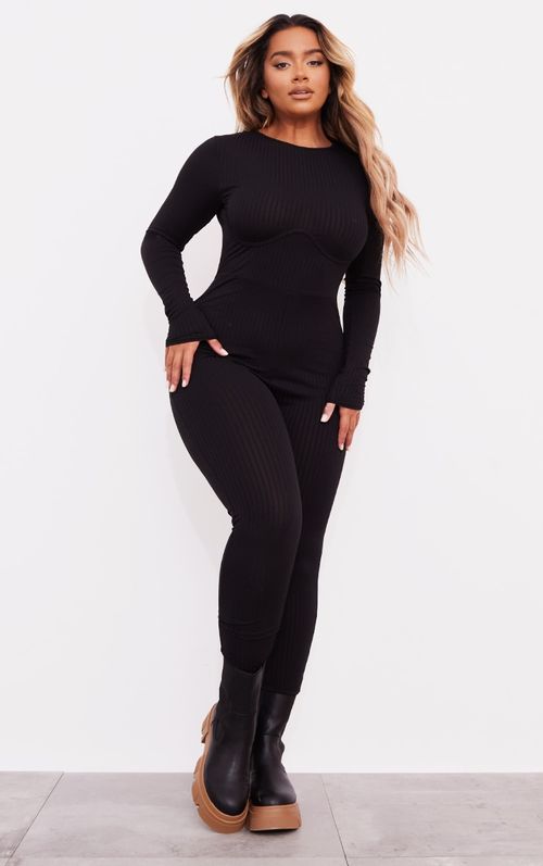 Shape Black Ribbed Underbust Detail Bodysuit