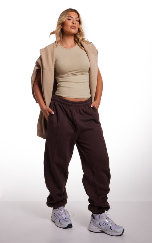 Chocolate Pintuck Detail Oversized Joggers, Chocolate, £22.00