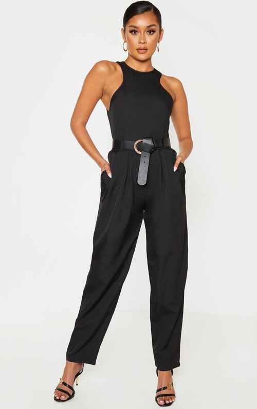 Black Structured Contour Rib Racer Jumpsuit, Black, £23.00