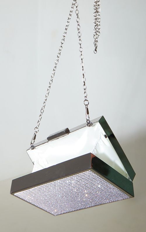 Silver Diamante Box Clutch,...