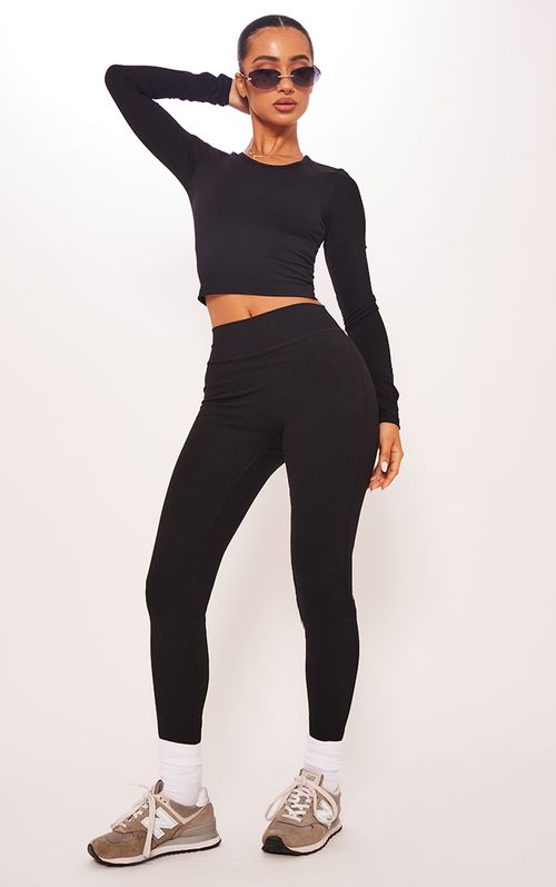 Petite Black Contour Sculpt Seam Detail Leggings