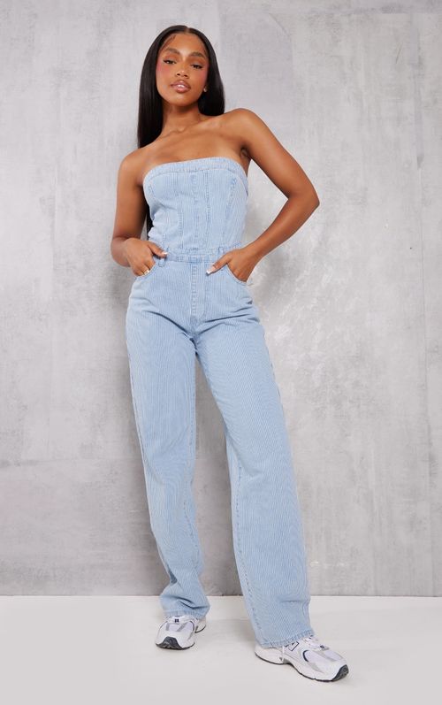 Washed Charcoal Bandeau Denim Jumpsuit