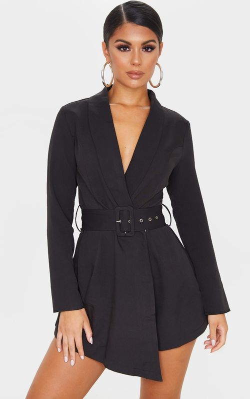 Black Rib Cross Over Long Sleeve Jumpsuit