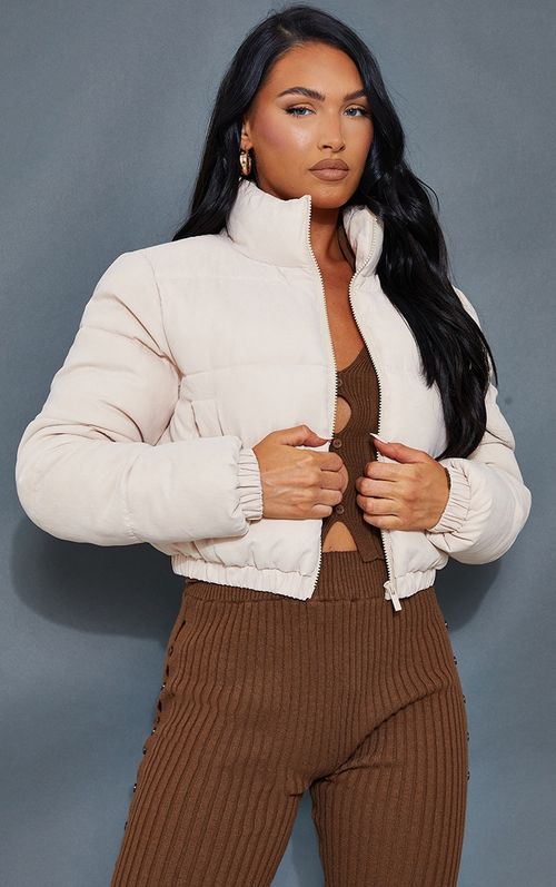 White Peach Skin Cropped Puffer Jacket, White, Compare