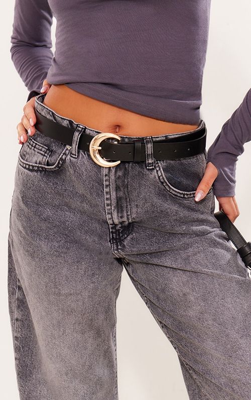 Black Rounded Buckle Belt,...