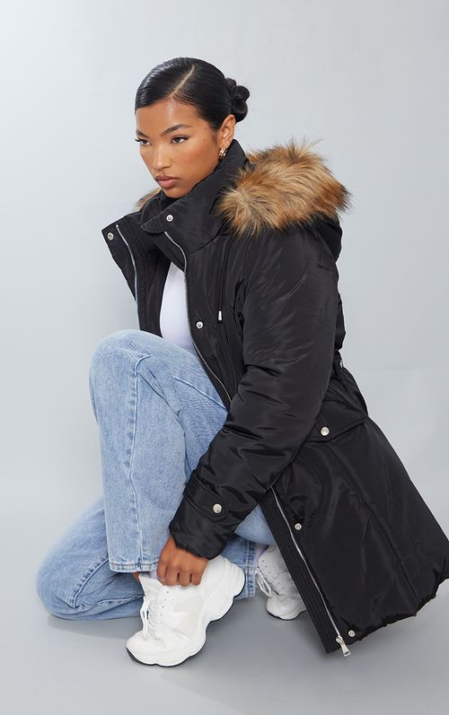 Black Faux Fur Hooded...