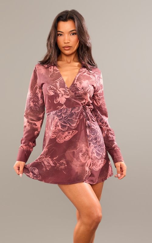 Burgundy Blurred Floral Print...