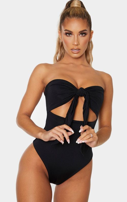 Black Bow Front Cut Out Swimsuit, Black