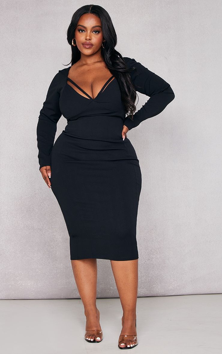 Long sleeve black dress clearance plus size