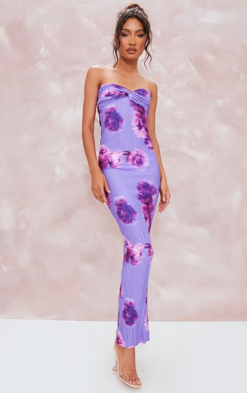 Abstract Plisse Bandeau Maxi Dress