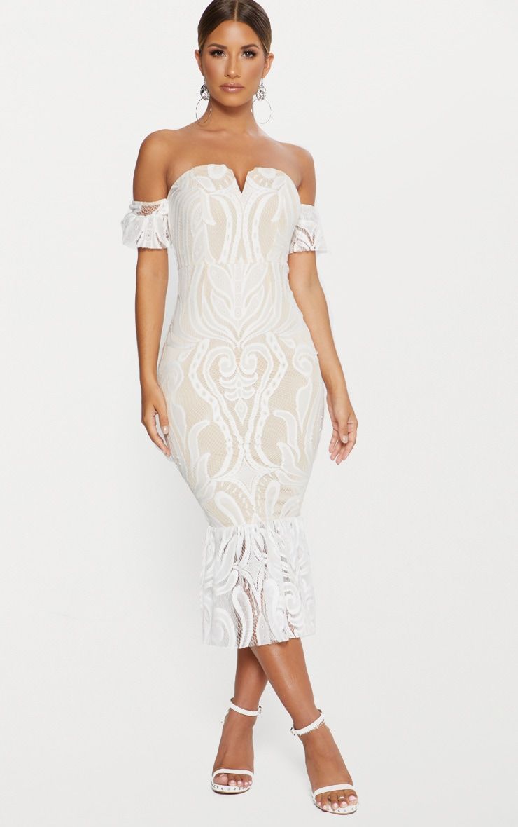 White Bardot Lace Frill Hem Midi Dress White 32.00 Closer