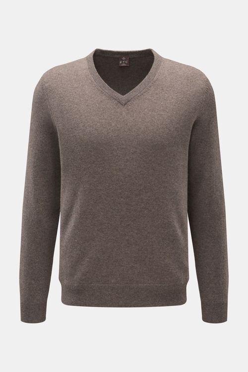 FTC - Herren - Baby-Cashmere V-Neck Pullover graubraun meliert