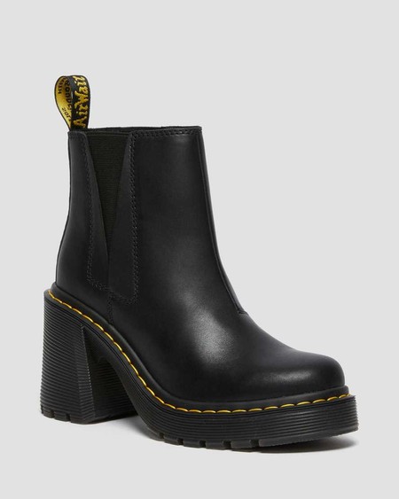 Dr. Martens Women's Spence Leather Flared Heel Chelsea Boots in Black, Size: 9