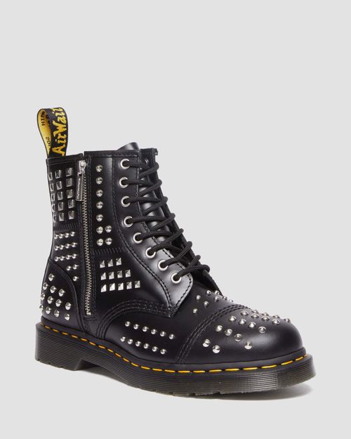 Dr. Martens Men's 1460 Studded Zip Leather Boots in Black/Metallic, Size: 13