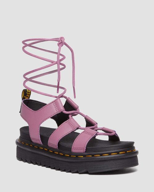 Dr. Martens Women's Nartilla Leather Gladiator Sandals in Pink/Purple, Size: 9