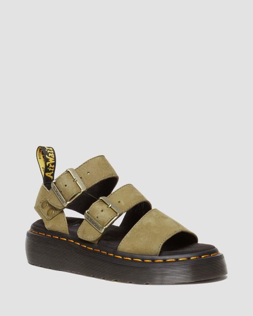 Dr. Martens Women's Gryphon Tumbled Nubuck Leather Platform Sandals in Green, Size: 8