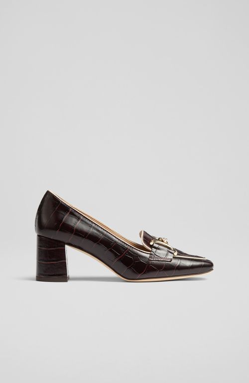 Samantha Bordeaux Croc-Effect Leather Snaffle-Detail Courts, Bordeaux