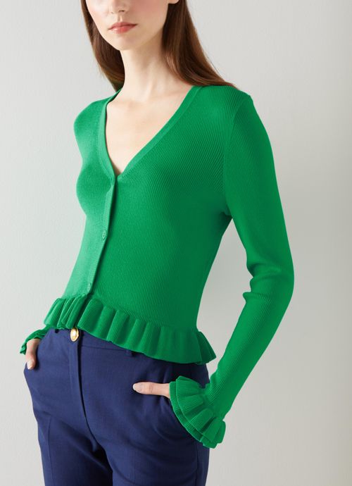 Grace Green Rib Knit Frilled...