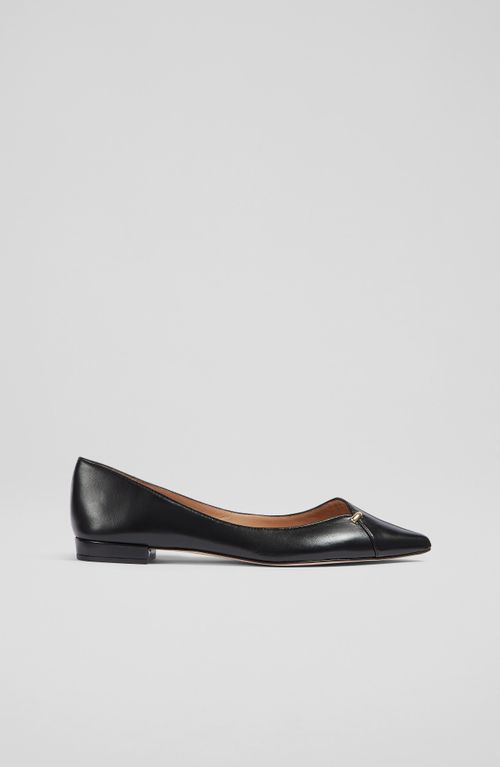 Cally Black Leather Flats, Black