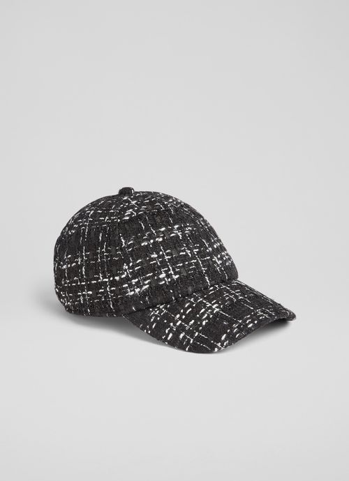 Delaney Black and White Sparkle Tweed Baseball Cap, Multi