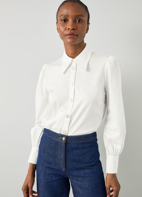 Sonya White Cotton Blouse,...