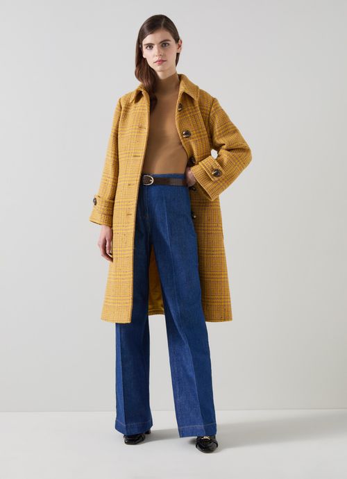 Blythe Mustard & Camel Statement Check Coat, Yellow