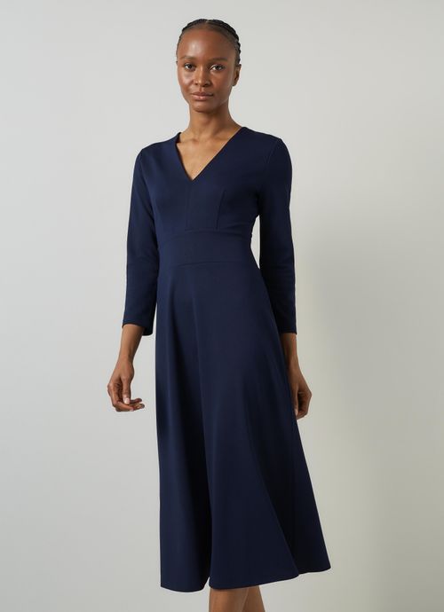 Lauren Navy V-Neck Ponte Midi...