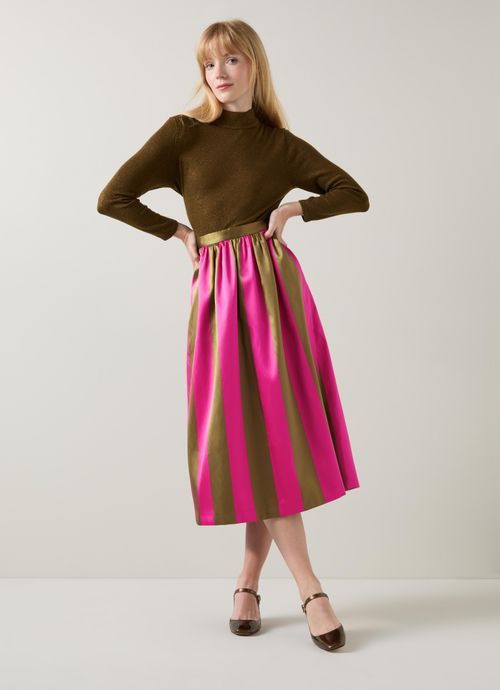 Olsen Olive & Magenta Skirt, Green