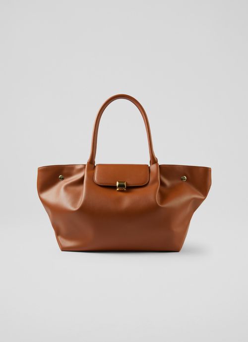 Otello Tan Lock Tote Bag, Tan