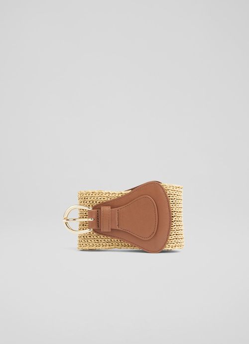 Gemima Tan Straw Wide Belt, Tan