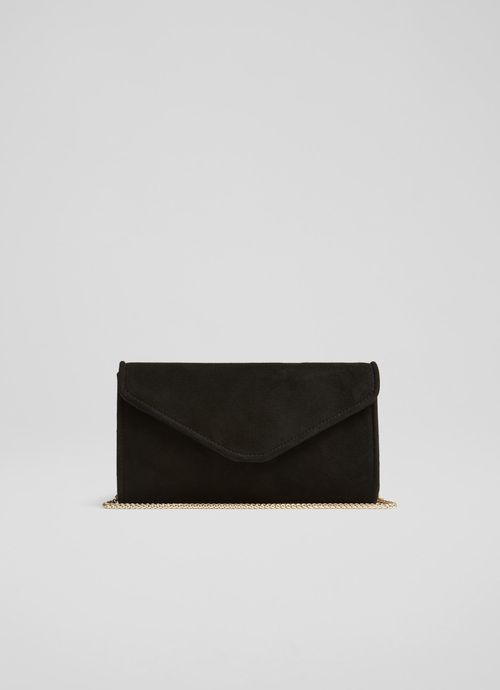 Dotty Black Suede Clutch Bag