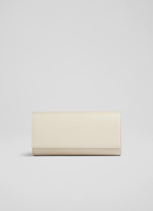 Erin Cream Leather Clutch Bag, Ecru