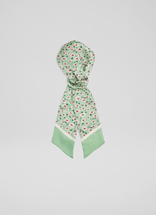 Daisy Mint Long Silk Scarf,...