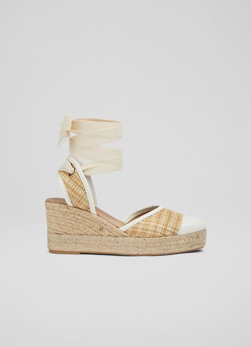 Zora Beige Jute And White Leather Espadrilles, Beige