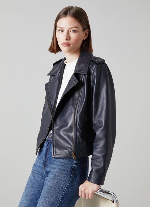 Ernst Navy Leather Biker...