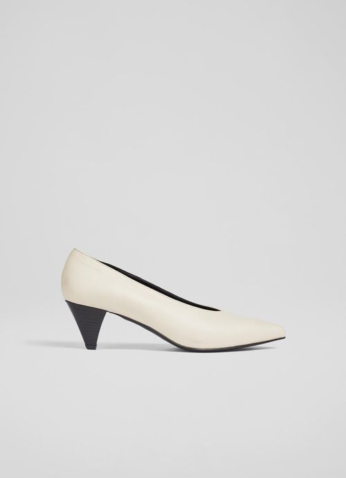 Zayla Ecru Leather Cone Heel...